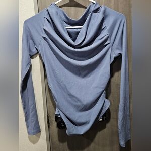 Women's Blue Cowl Neck Blouse Top Size Medium Ruched